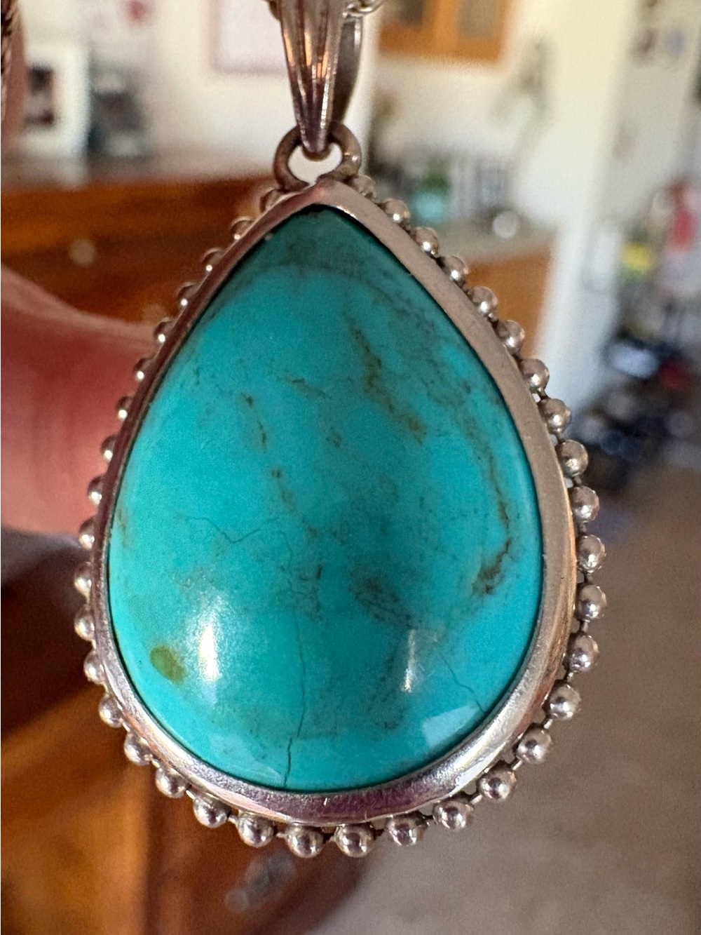 Turquoise & Labradorite Reversible Pendant w/chain - Picture 6 of 9